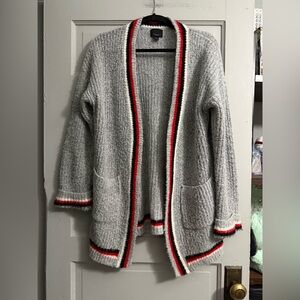 Gray Women's Sweater with Red and Black Trim size small